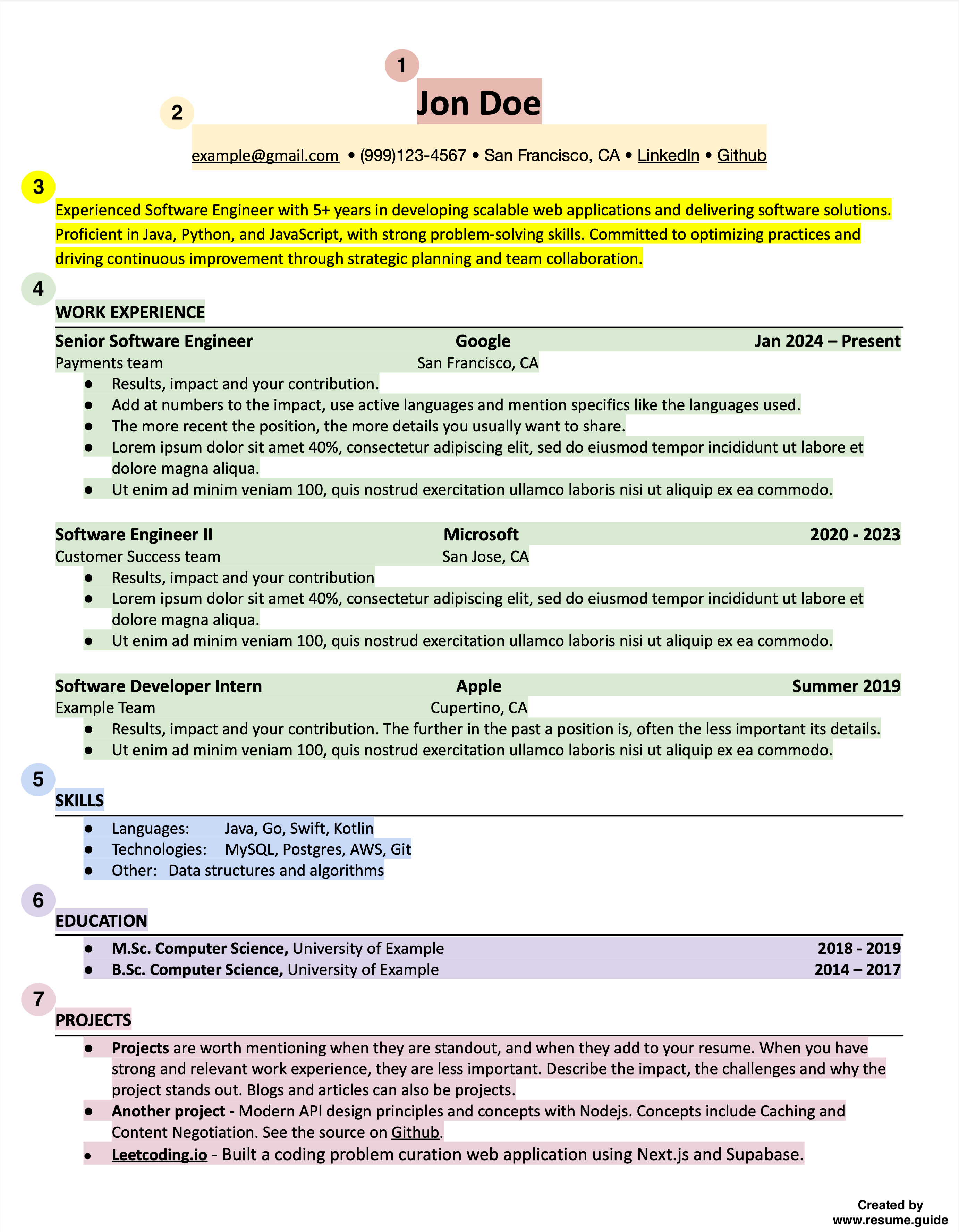 미국 개발자 Resume 구조