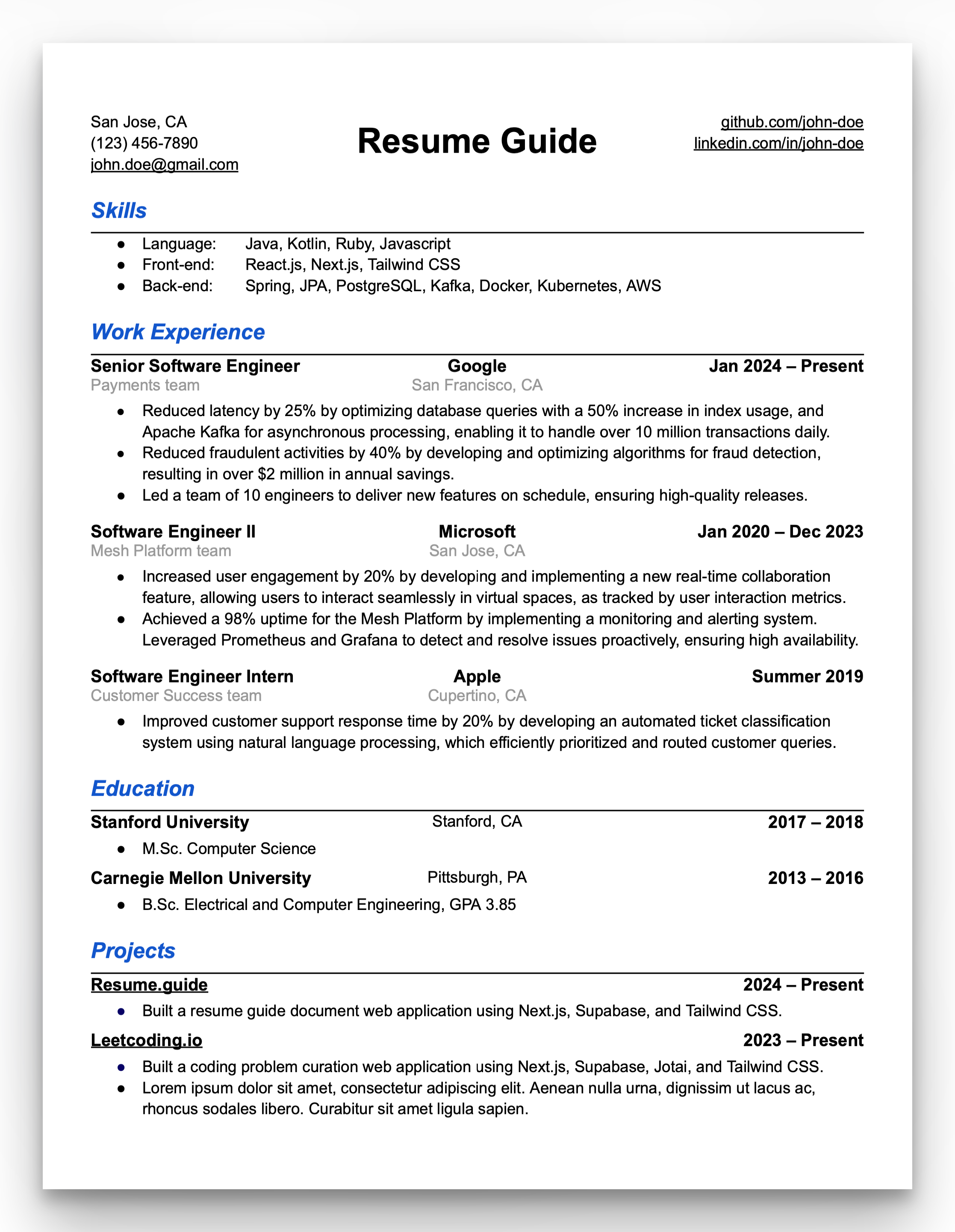 Software Engineer ATS-friendly Resume Template